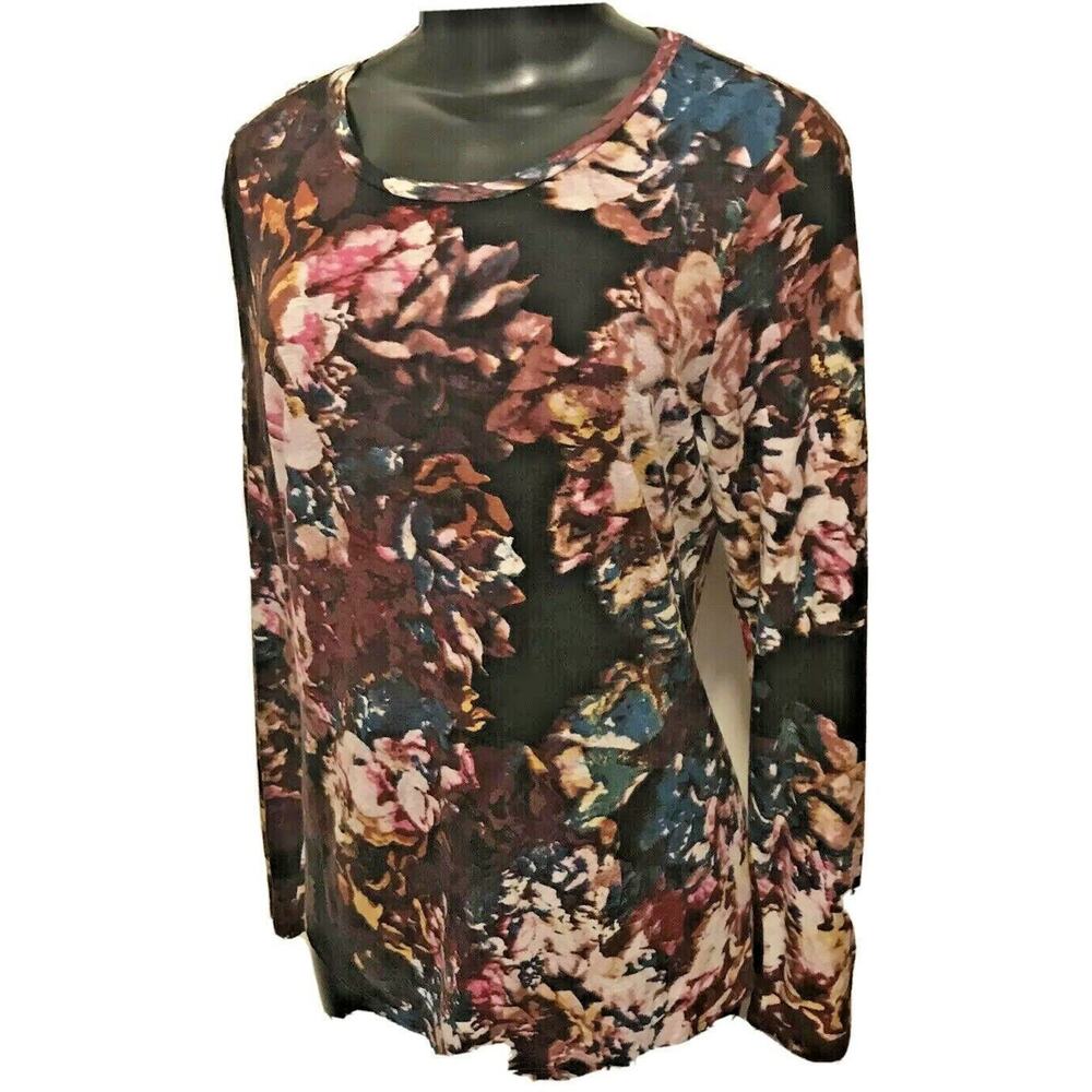 Medium Who What Where Floral Multi-Color Long Sleeve Womens Top